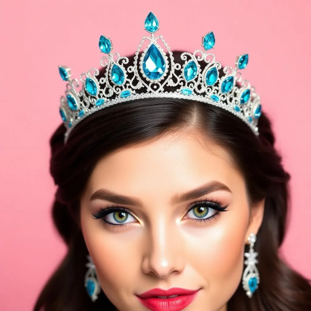 Royal blue turquoise party headwear luxury crystal tiara crown